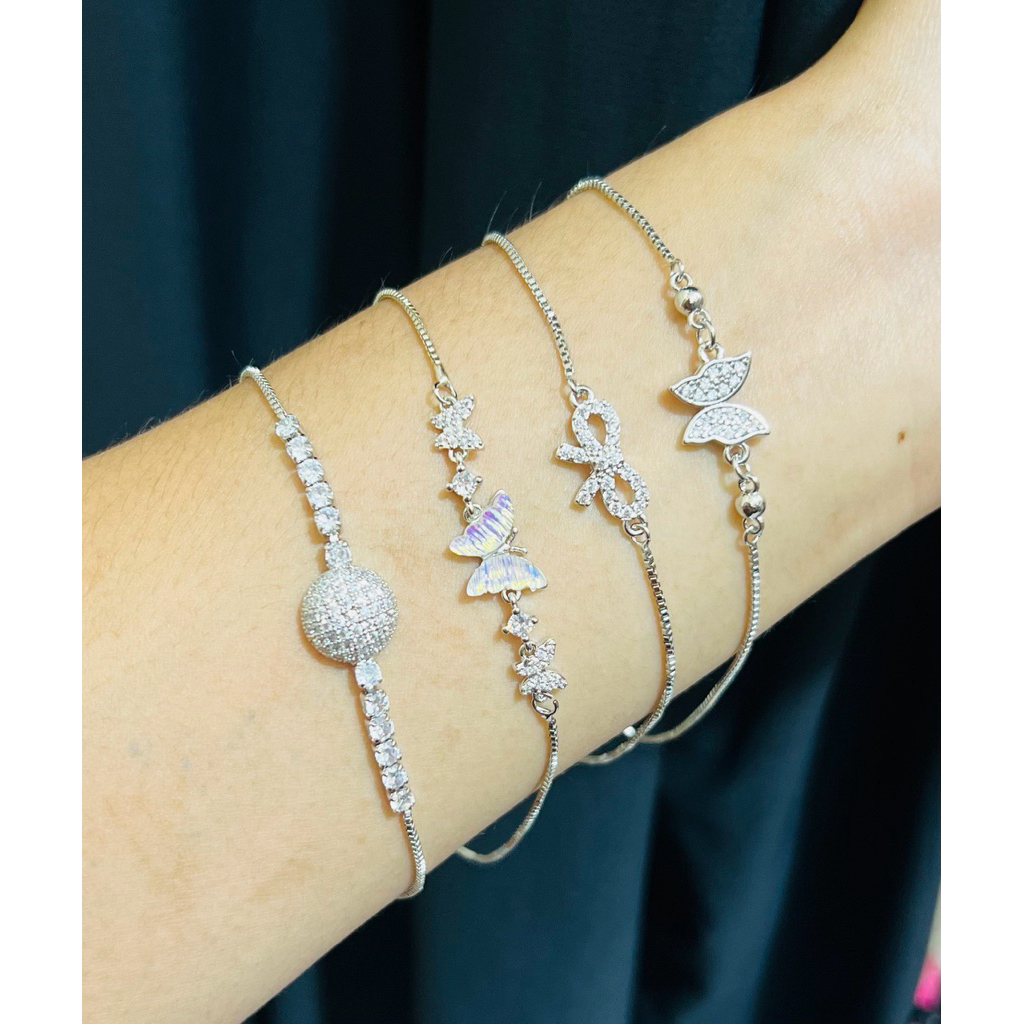 Gelang serut wanita berlapis emas perak dengan mata zircon