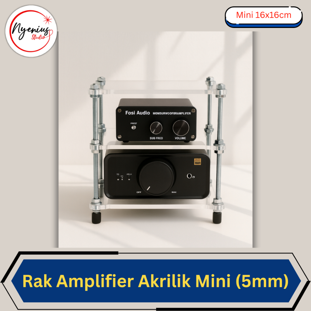 Rak Amplifier Akrilik Mini 5mm untuk Display Elektronik Audio 16x16x18cm