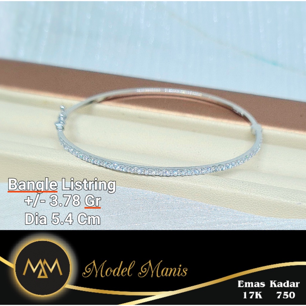 Model Manis Gold - Gelang Bangle Listring Putih - Emas 17k  750
