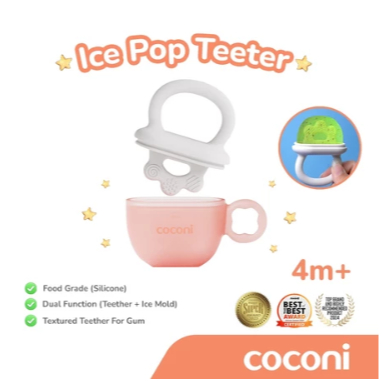 COCONI Ice Pop Teether – Teether + Cetakan Es Buah Bayi 2-in-1 | Food Grade Silicone, Aman untuk 4 B