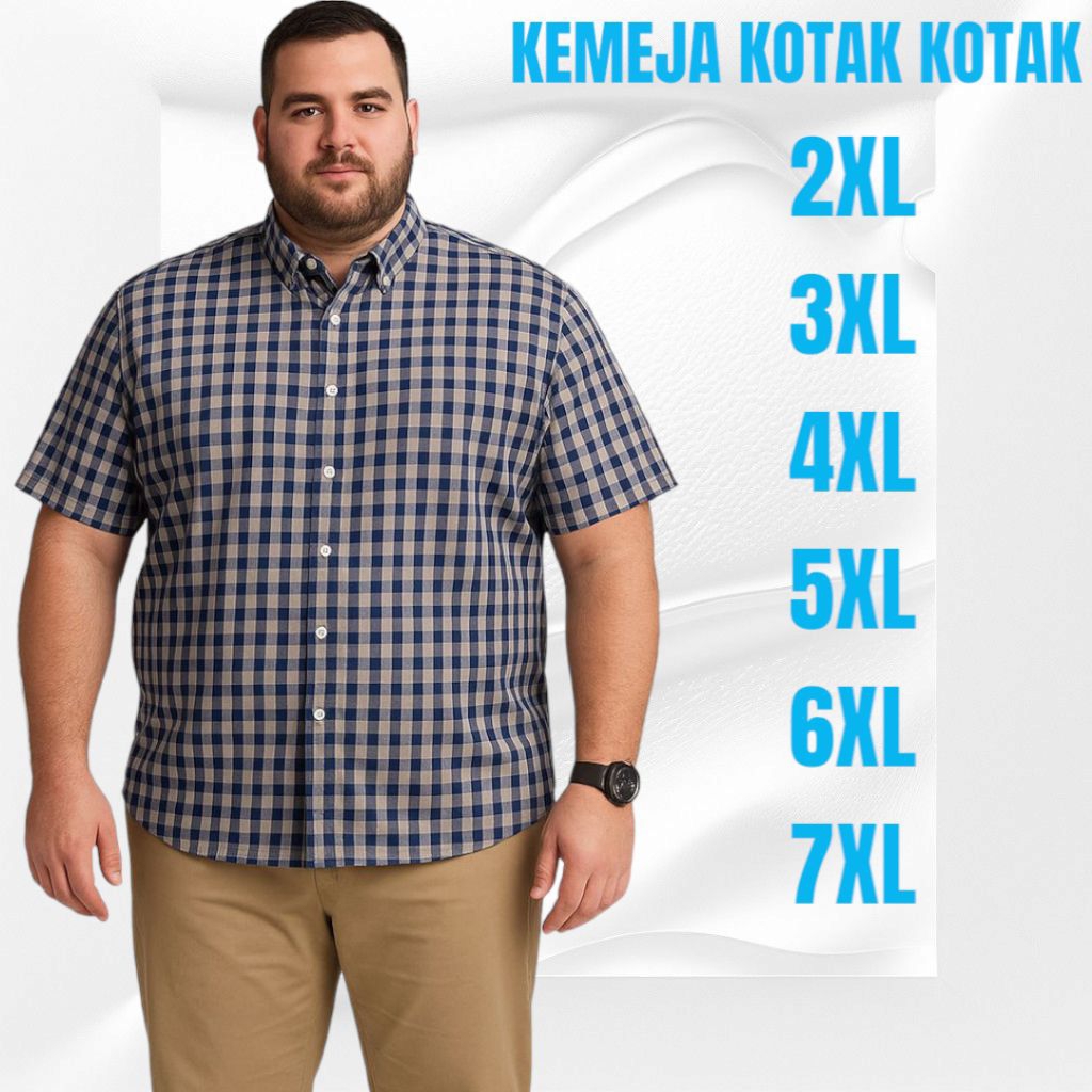 Atasan Kemeja Kotak Kotak Lengan Pendek Pria Jumbo Big Size Premium
