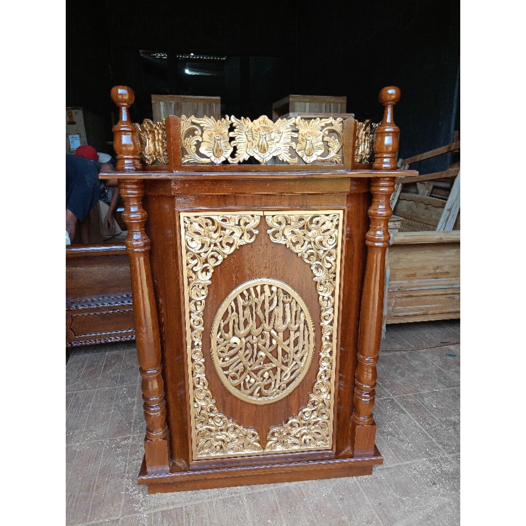 Mimbar Podium Jati + Meja Ngaji Jati