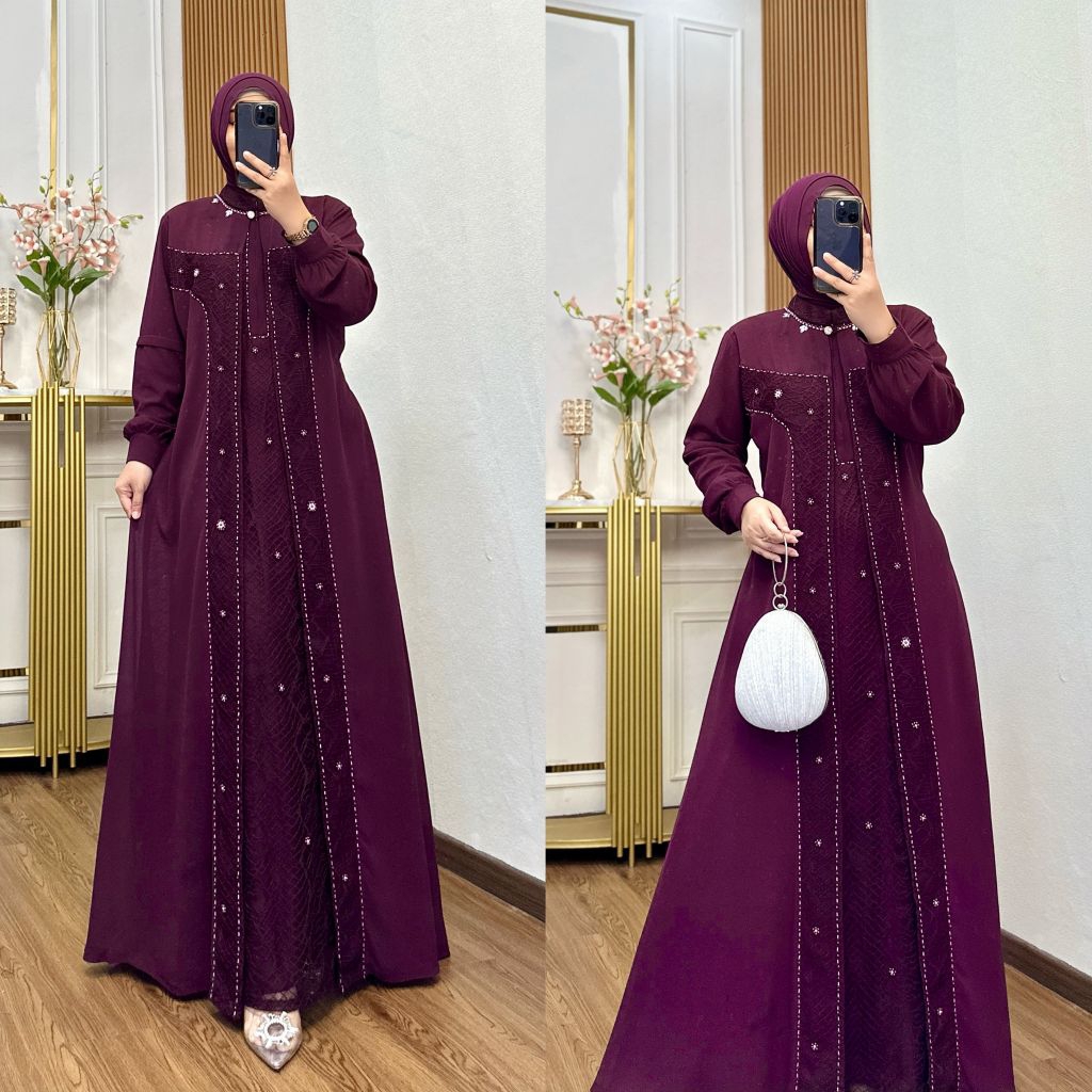 GAMIS MADINA CHANTILY RENATA / gamis chantily ceruti / gamis mewah / gamis pesta terbaru