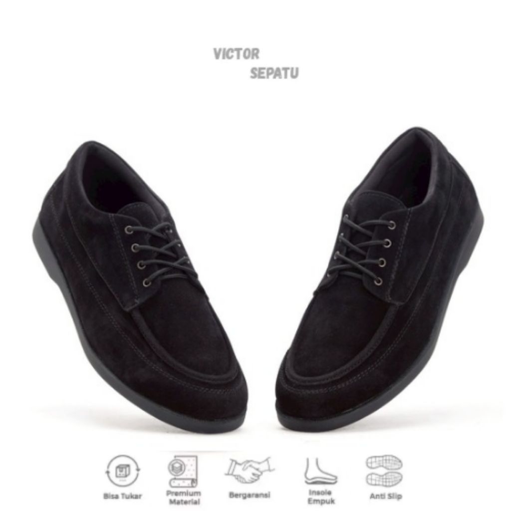 Victor Shawn Black Sepatu Pantofel Oxford Formal Casual Suede Kantor Kondangan Kerja
