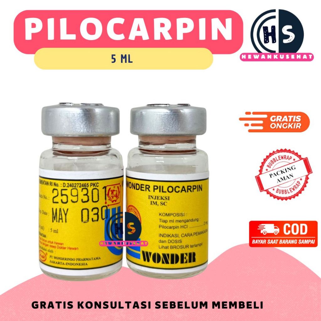 PILOCARPIN 5 ML WONDER - Obat Kembung & Kolik Sapi Kuda Kambing Domba Anjing Kucing