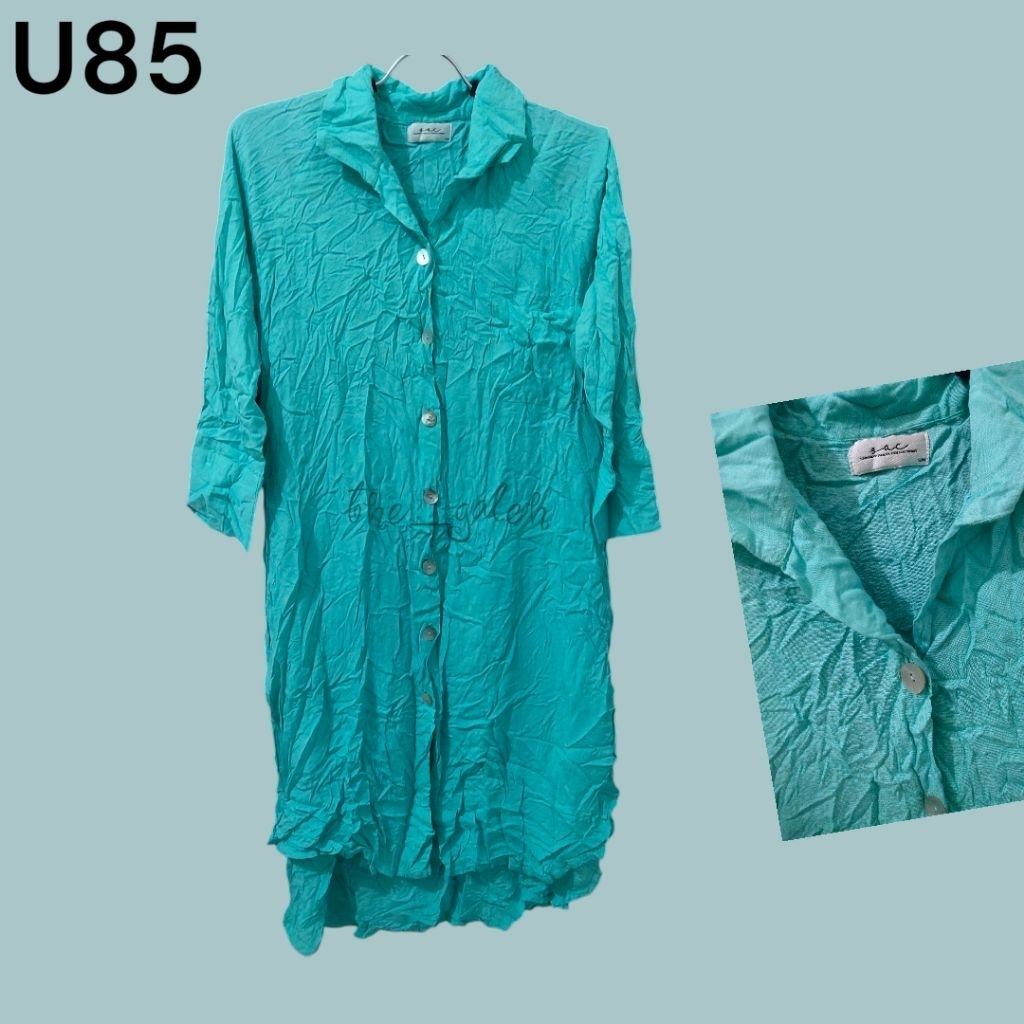 U85 Preloved Shandy Aulia Collections Baju Blouse Lengan Panjang Hijau Toska Bagus Murah