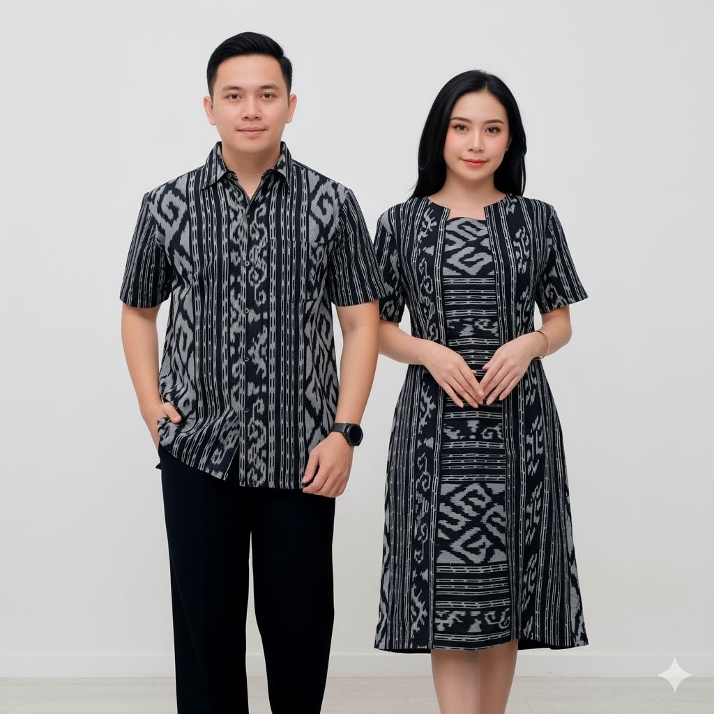 BAJU SET COUPLE TENUN ETNIK WANITA DAN PRIA JEPARA MOTIF TORAJA NTT KALIMANTAN - COUPLE TENUN - COUP