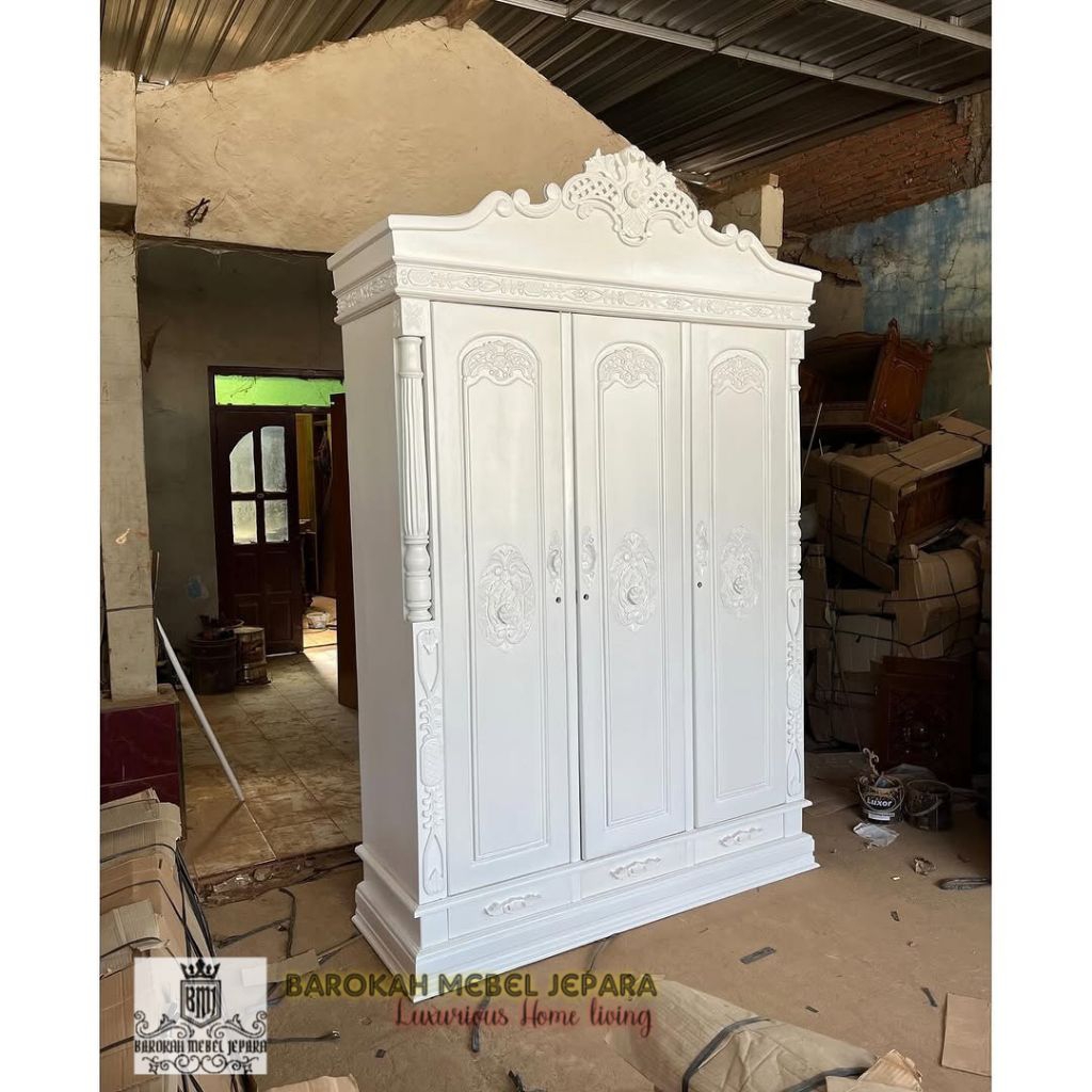 lemari pakaian jati cinta duco pintu 3 , lemari cinta jepara pintu 3 finishing duco putih