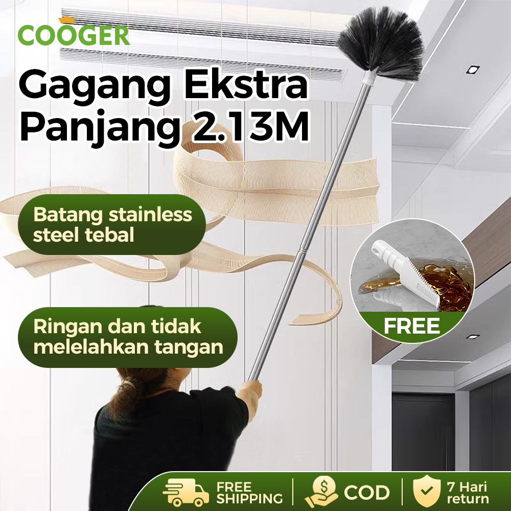 COOGER SURABAYA Sapu Sawang Panjang 2 Meter Sapu Plafon Dinding Kemoceng Tebal Gagang Stainless