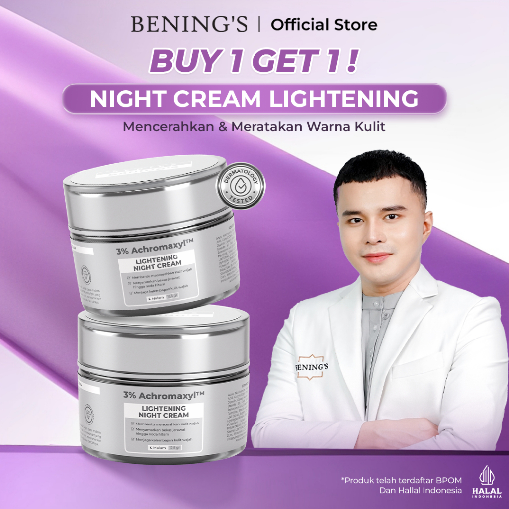 BENING'S Skincare Official Store Night Cream Lightening New Formula Mencerahkan Mengatasi Flek Hitam