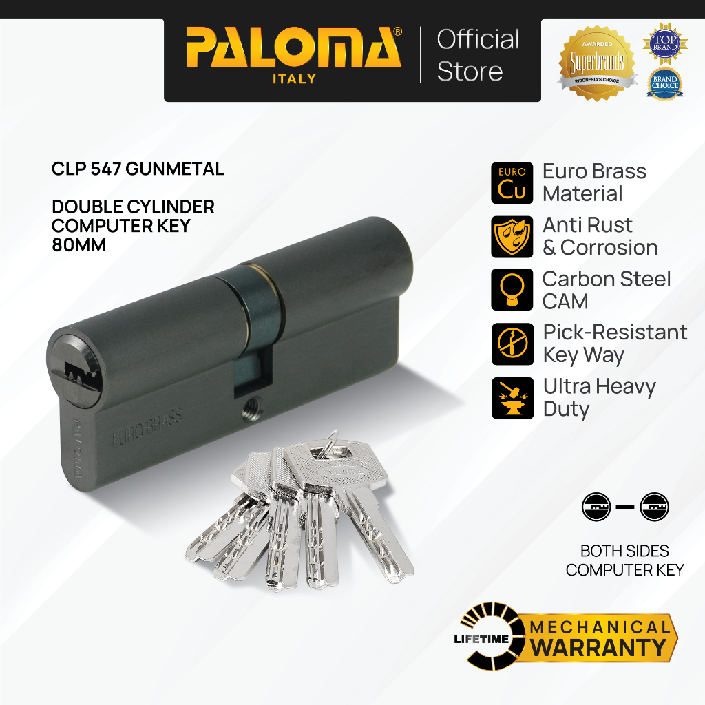 PALOMA CLP 547 Cylinder Kunci Pintu Silinder Anak Computer Key DC-CK Brass Kuningan Gunmetal Gun Met