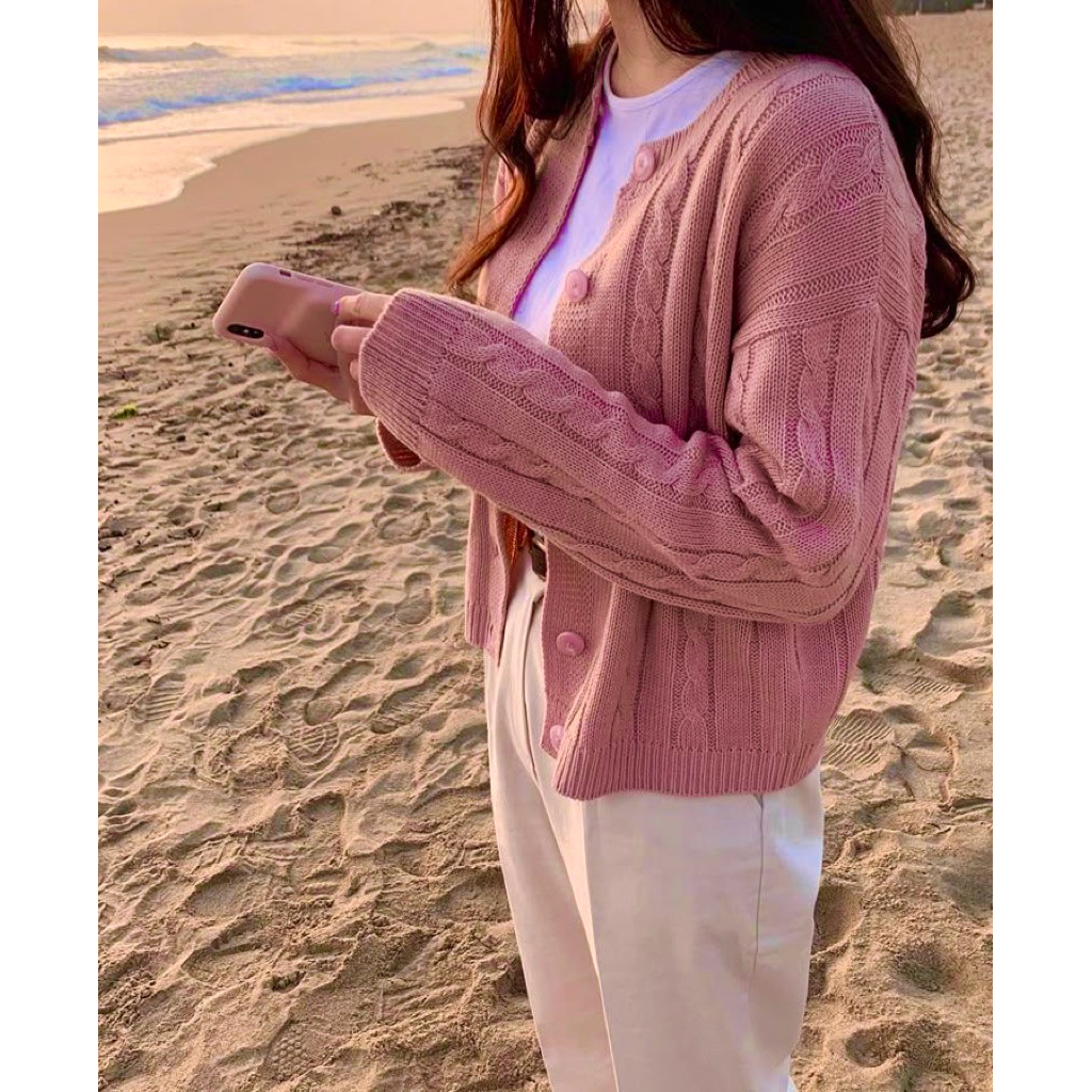 cuci gudang olop cardigan rajut kepang cable atasan wanita nayara / cardigan rajut kepang