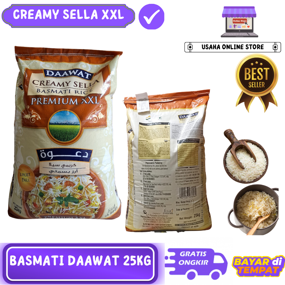 BERAS BASMATI DAAWAT CREMY SELLA 25KG XXL I BERAS INDIA PAKISTAN GRADE A PREMIUM I BERAS ARA RENDAH 