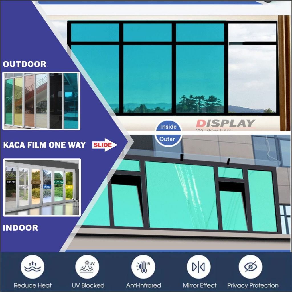Kaca Film One Way Cermin Jendela Mobil Rumah Gedung Sunblast Riben Anti Panas UV Hitam Silver Hijau