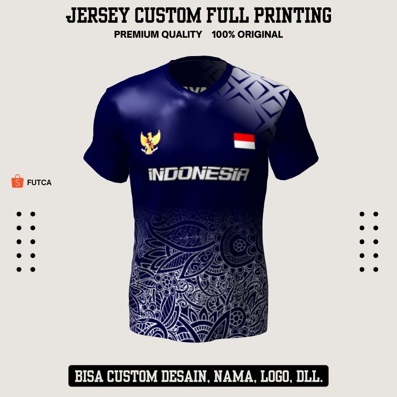 Kaos Jersey Futsal Biru Motif Batik 361 - Jersey Baju Olahraga Full Printing