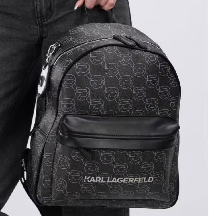 Ready New Karl Lagerfeld KL Ikonik Black Hitam Unisex Laptop Ipad Backpack Tas Ransel
