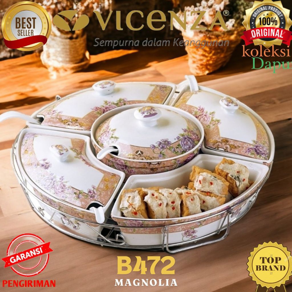 Prasmanan Magnolia wadah saji makanan Vicenza set B472 dilengkapi roller dengan 5 mangkuk saji berba