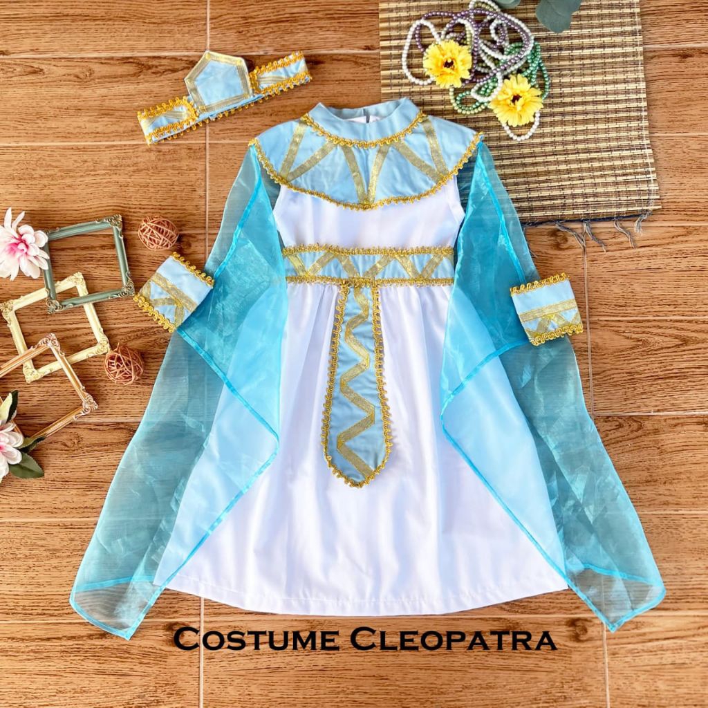kostum cleopatra putih biru/cleopatra costume/kostum cleopatra anak dan dewasa/kostum cleopatra terb