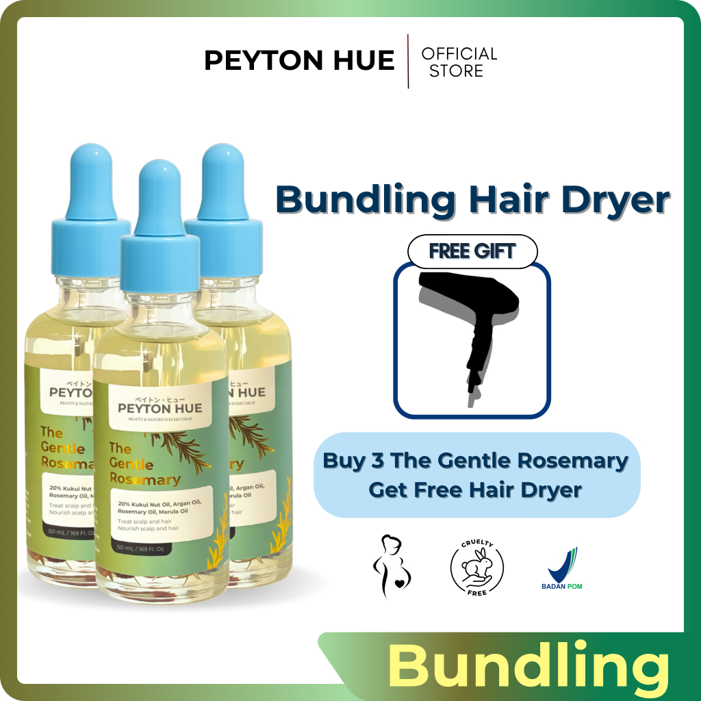 PEYTON HUE - Bundle Free Hairdryer - 3 NEW The Gentle Rosemary Oil (free hairdryer) - Minyak Serum U