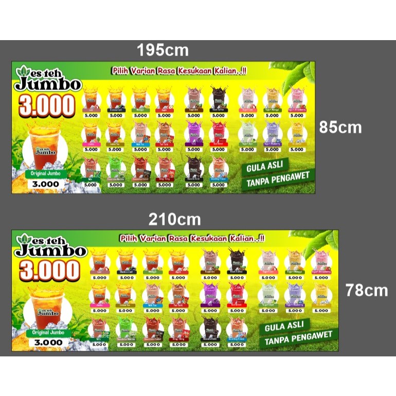 Custom banner menu es teh ukuran sesuai gambar