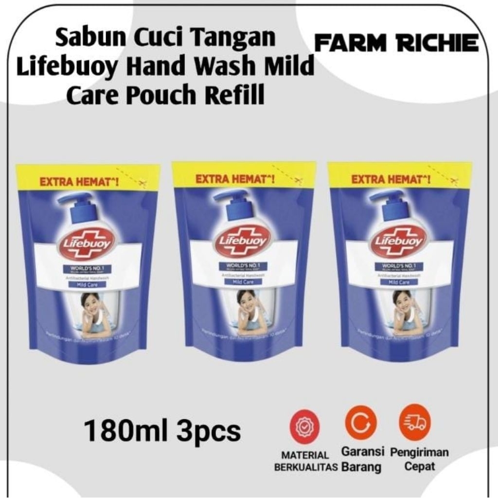 Sabun Cuci Tangan Lifebuoy Hand Wash Mild Care Pouch Refill 180ml 3 Pc