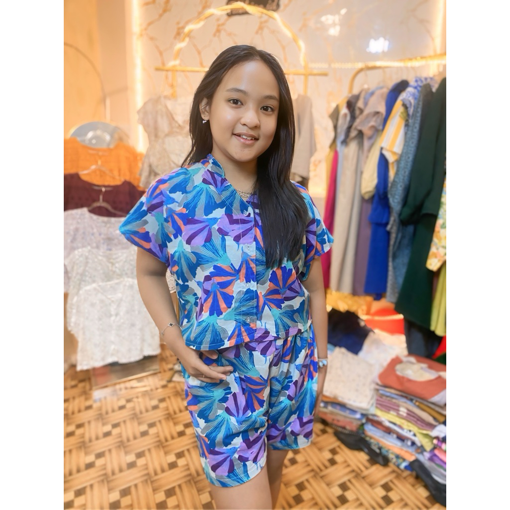 one set/setelan celana pendek bahan katun linen rami