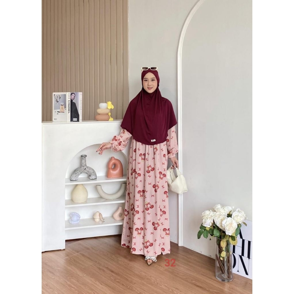 ADERA DRES MOTIF | GAMIS SET HIJAB RAYON MOTIF | GAMIS TERBARU MOTIF KOMBINASI RAYON | GAMIS SALMA S