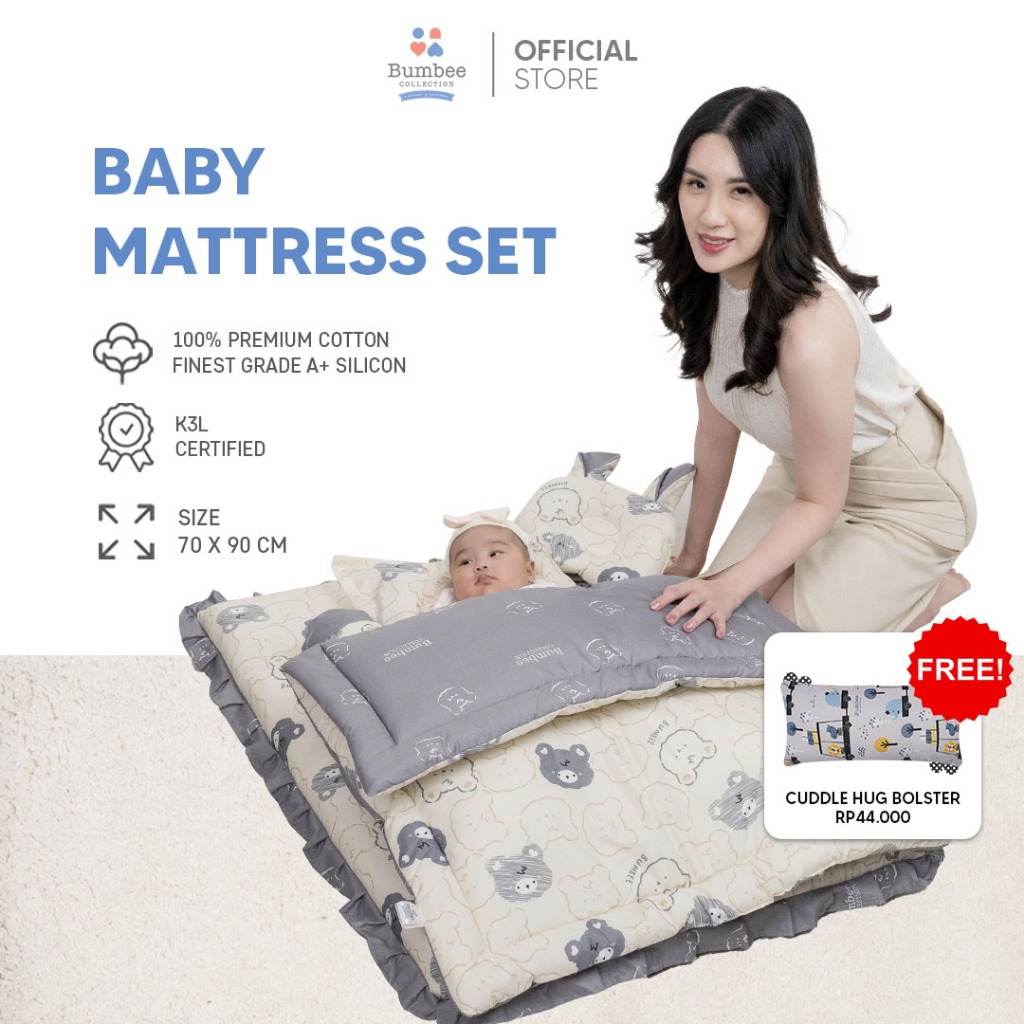 TERLARIS [BUY 1 GET 1] Bumbee Collection - Kasur Set Bayi + Kelambu Baby Mattress Set FREE Cuddle