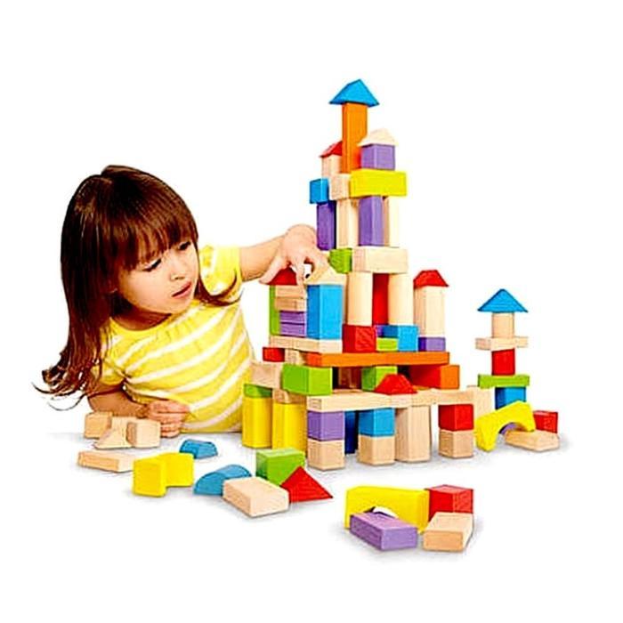 Mainan Balok Kayu isi 48pcs Wooden Puzzle BLOCK Susun Rumah Bangunan / Mainan Balok Rumah Kayu / Mai