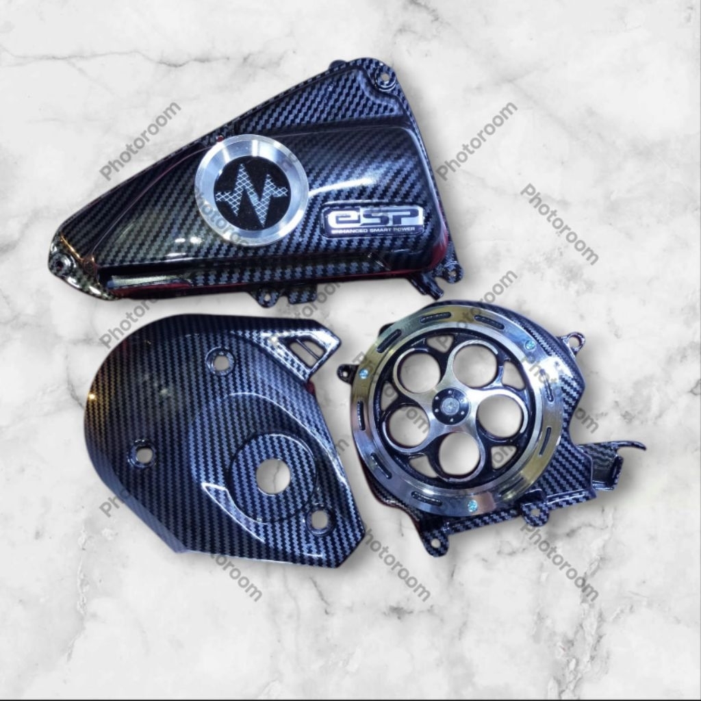 Paketan Karbon Tutup Kipas Spinner Filter Veloscope Cap CVT Lobang Engkol Honda Genio 2019 - 2025, B