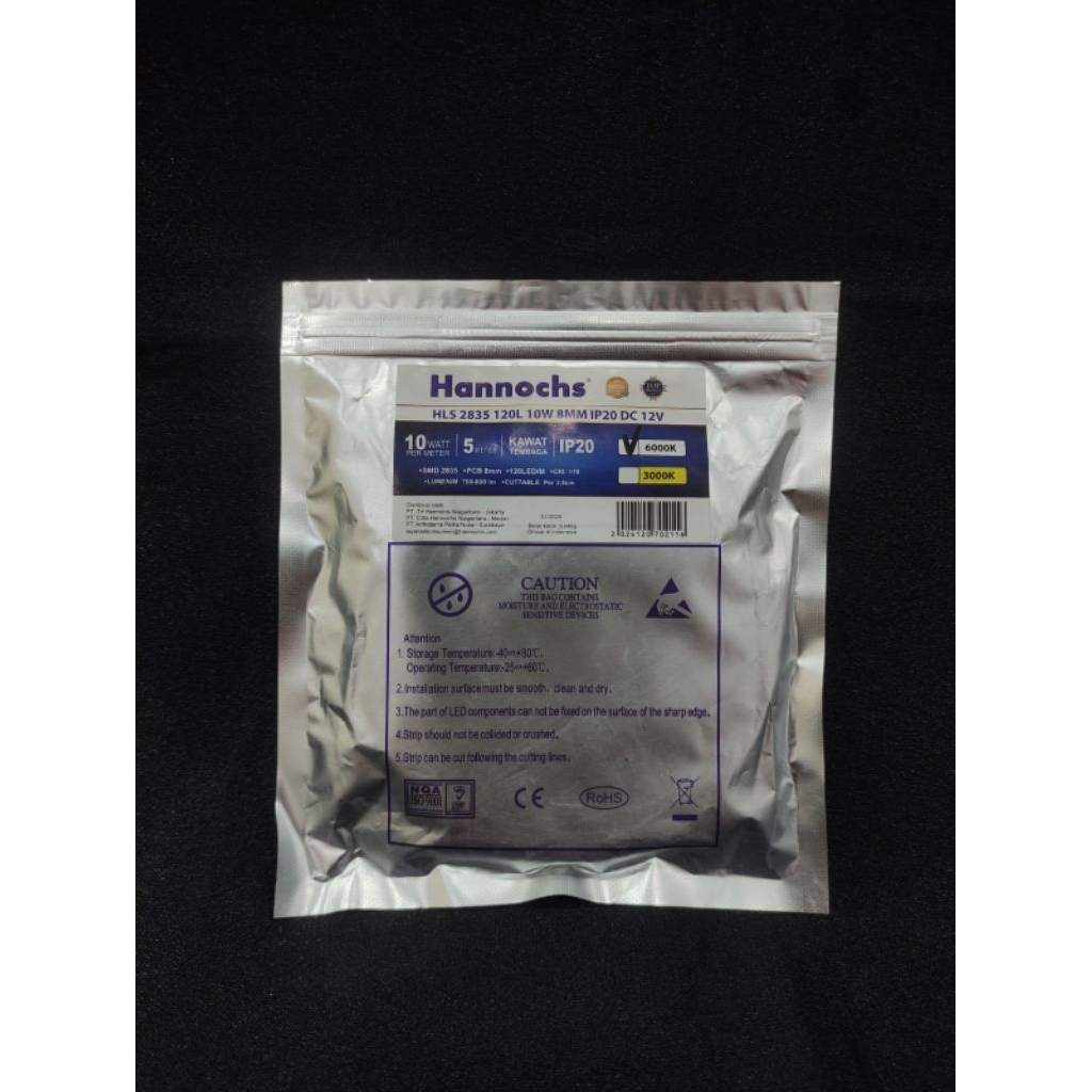 Hannochs Led Strip - HLS 2835 120Led 10W 8MM IP20 DC 12V - Lampu Selang DC - Lampu Selang Baterai - 