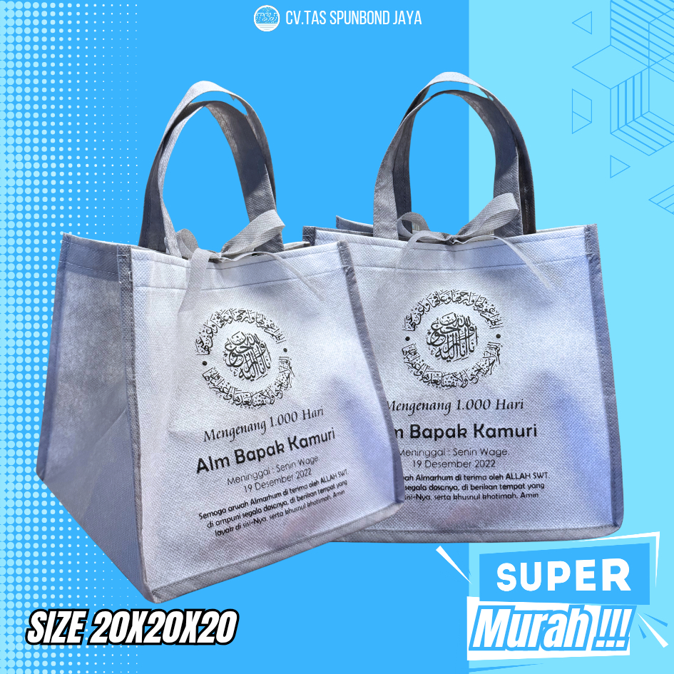 Produksi Express Gratis Custom Sablon Nama Desain Goodie Bags Tas Acara Tahlilan Mengenang Haul Tasy