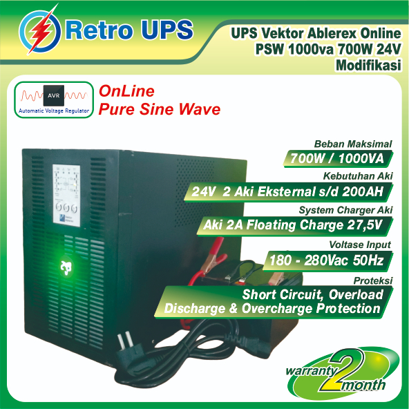 UPS Modifikasi Vektor Ablerex Online PSW 1000va 700W 24V Modif