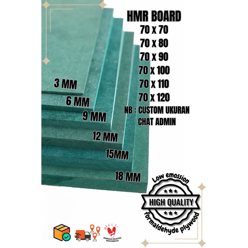 Papan MDF / HMR BOARD custom warna hijau 9mm lebar 70 cm