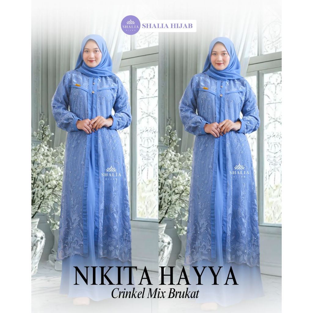 Shalia Hijab - Nikita Hayya Dress Gamis Crinkle mix Brukat Dress Gamis Pesta kondangan XL XXL Jumbo