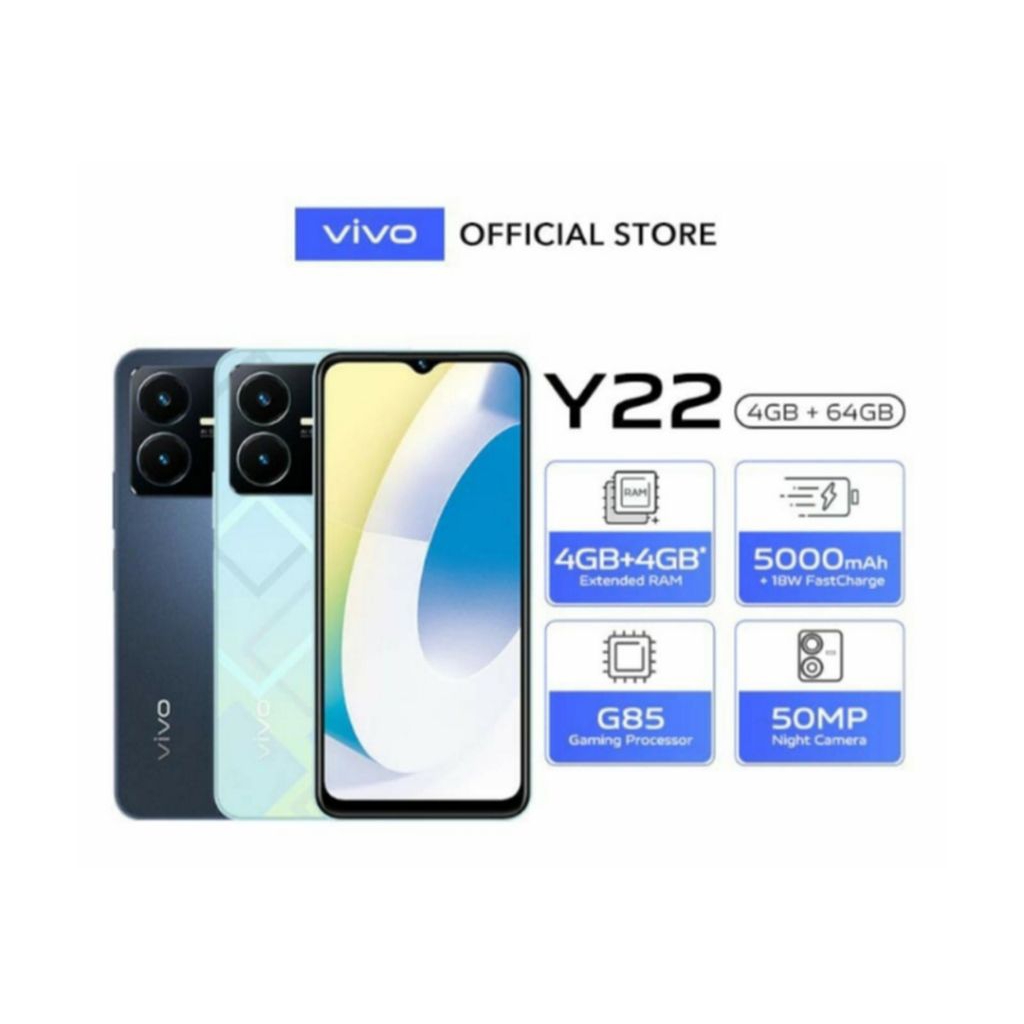 HP VIVO Y22 4/64 GB - VIVO Y 22 RAM 4GB ROM 64GB GARANSI RESMI