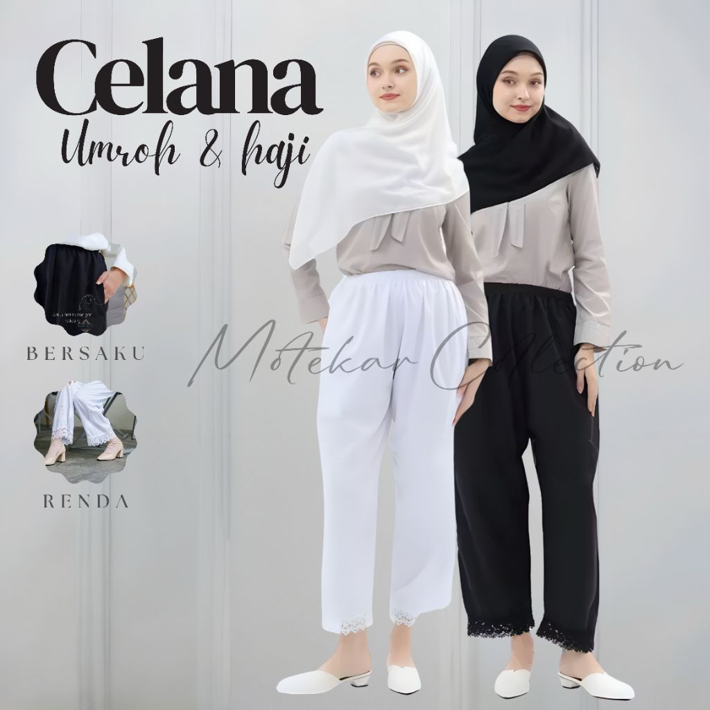 Celana Panjang Umroh & Haji Wanita Celana Dalaman Gamis Bersaku Resleting Bahan Katun Premium