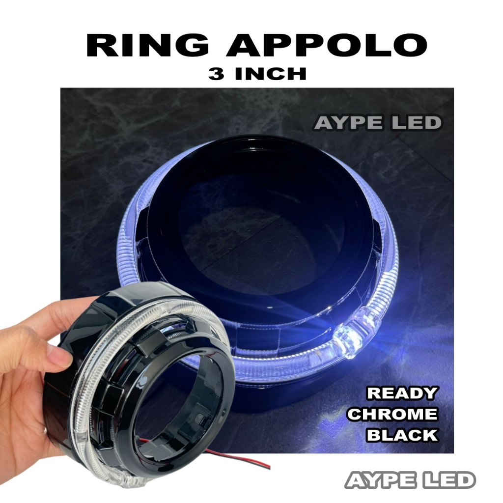 Shroud Ring Appolo Chrome & Hitam 3 inch Black Series Cahaya Putih Ring Biled Projector Universal