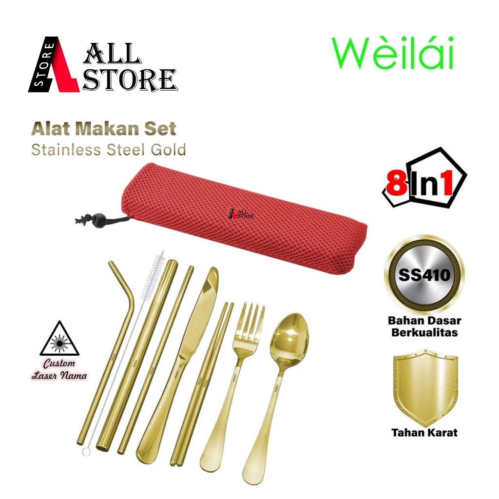 Sendok Cutlery Set Perlengkapan Makan Sendok Garpu Pisau Gold -8IN1