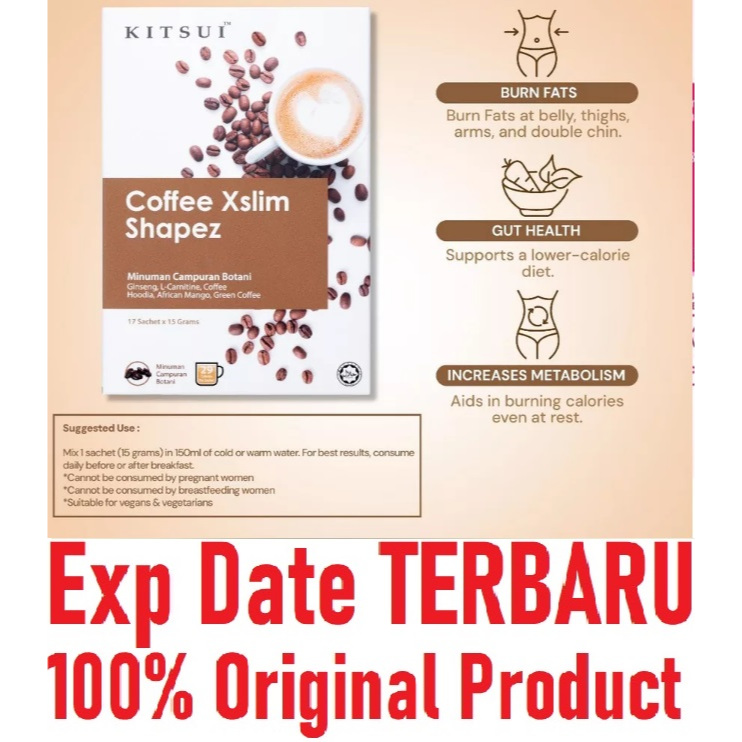 Exp DEC 2027 KITSUI Coffee Xslim Shapez Coffee Slim 17 Sachet x 15gr (Mocha Flavour) Weight Loss Kop
