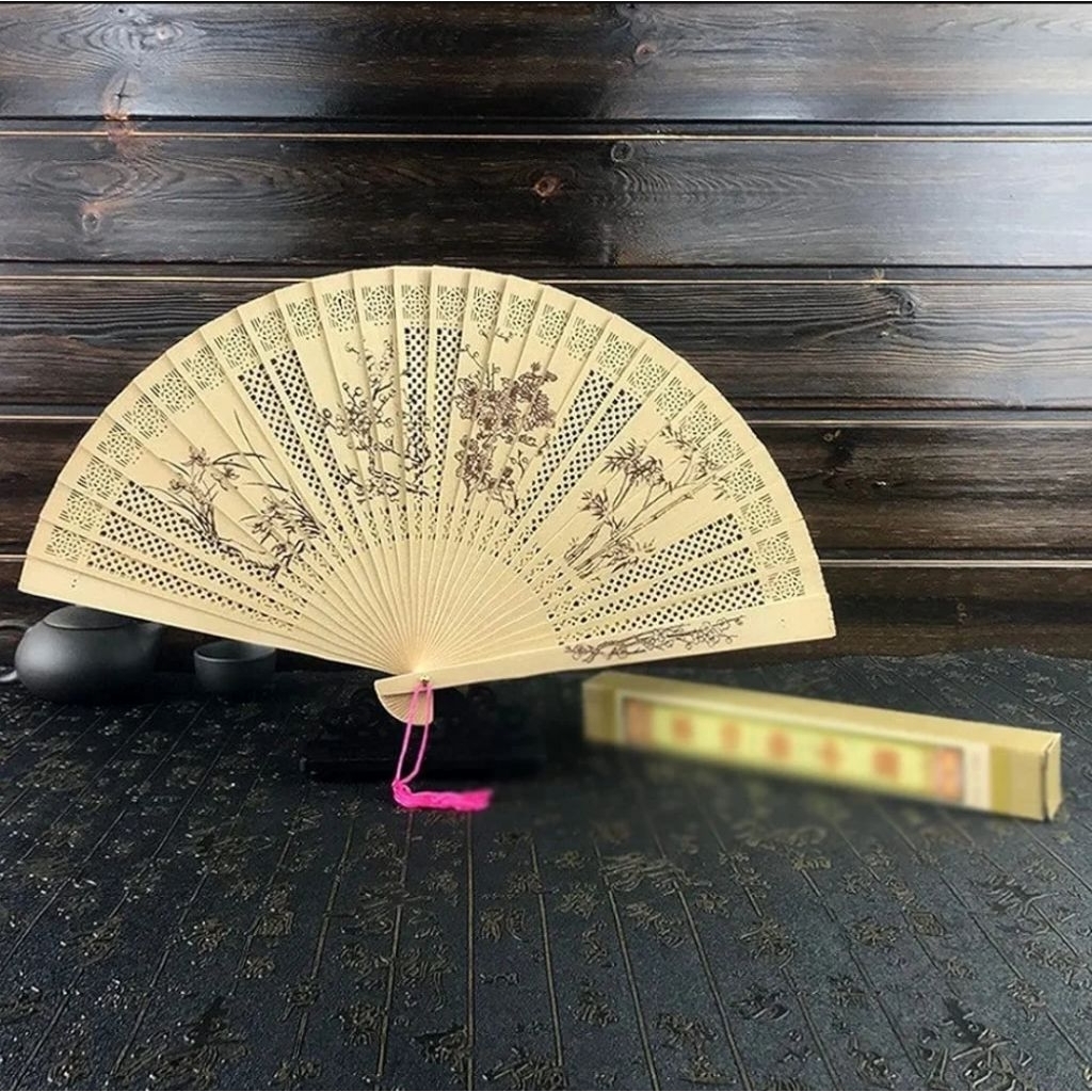 Kipas Lipat bambu china souvenir folding fanki cina wood hand fan china