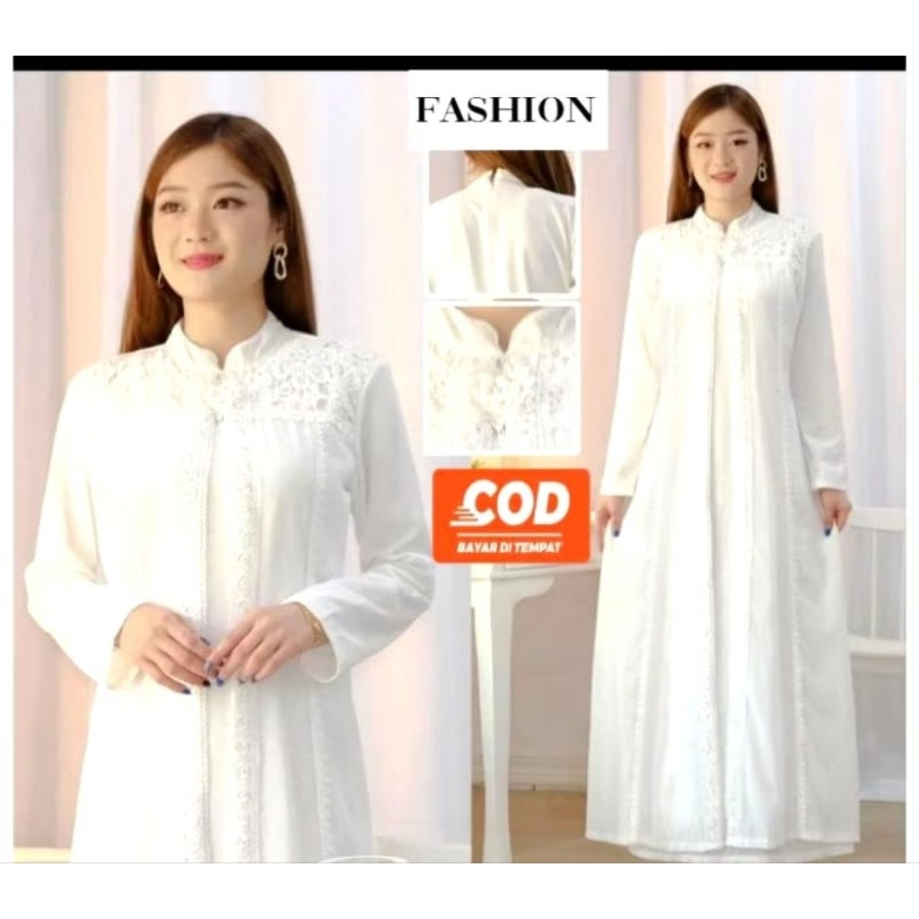 AMEENA DRESS Gamis Putih Wanita Gamis Terbaru Baju Muslim Wanita Busana Lebaran Umroh Brokat Agnes H
