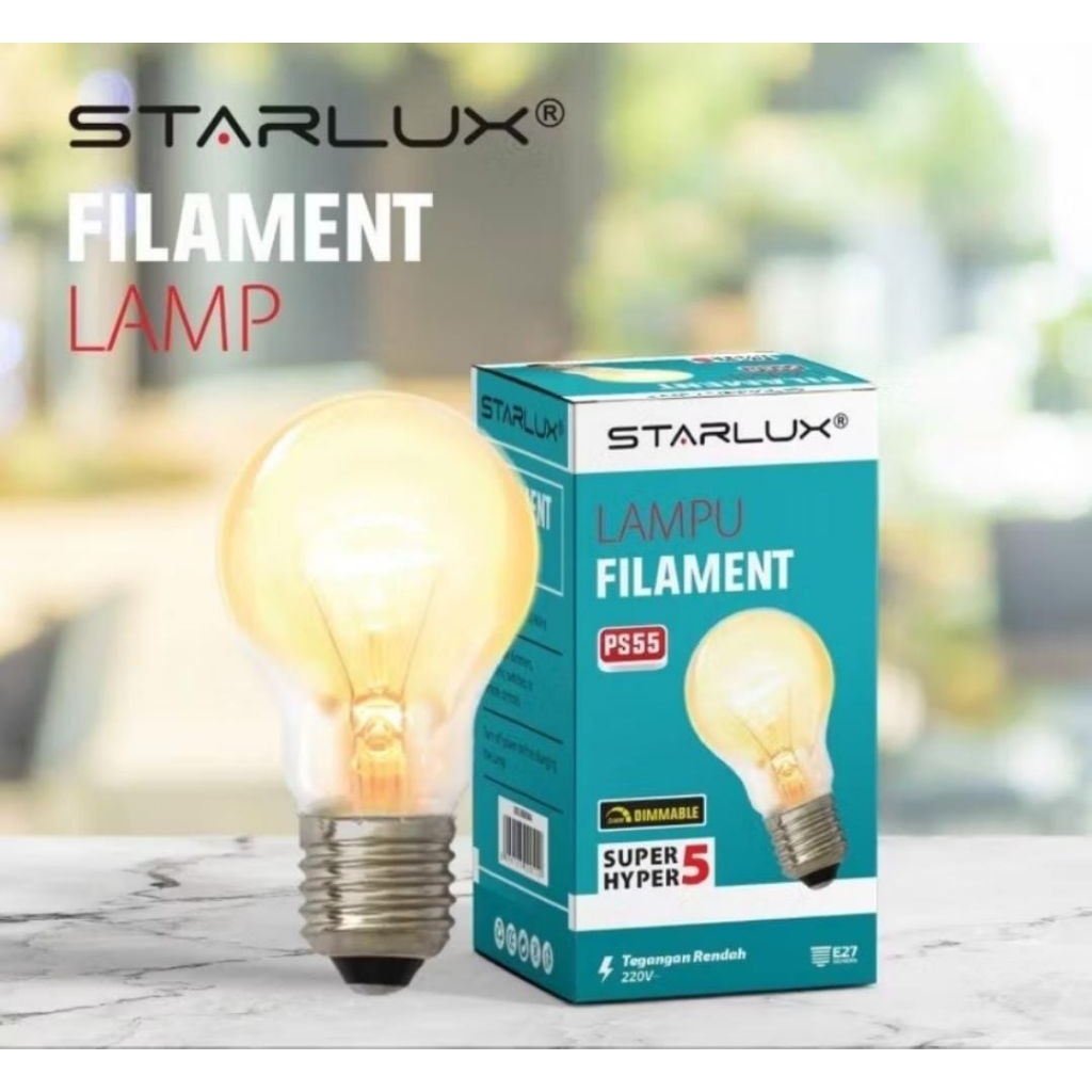 Lampu Bulat 55-5W Kuning Super Hyper Starlux Lampu filament LED dekor klasik  filament warm white vi