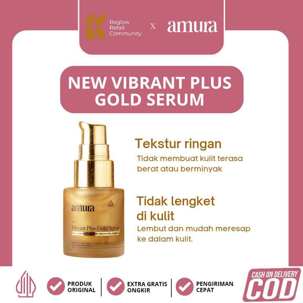 [COD Bisa] Amura Vibrant Plus Gold Serum – Serum Wajah dengan 24K Gold, Cerahkan & Anti Aging Serum 