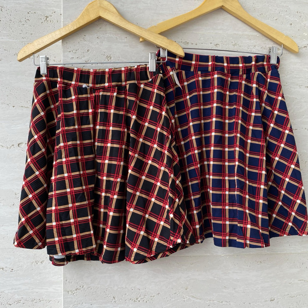 Rok Naura Mini 3/4 Rok Pendek Wanita Wafel Kotak-Kotak