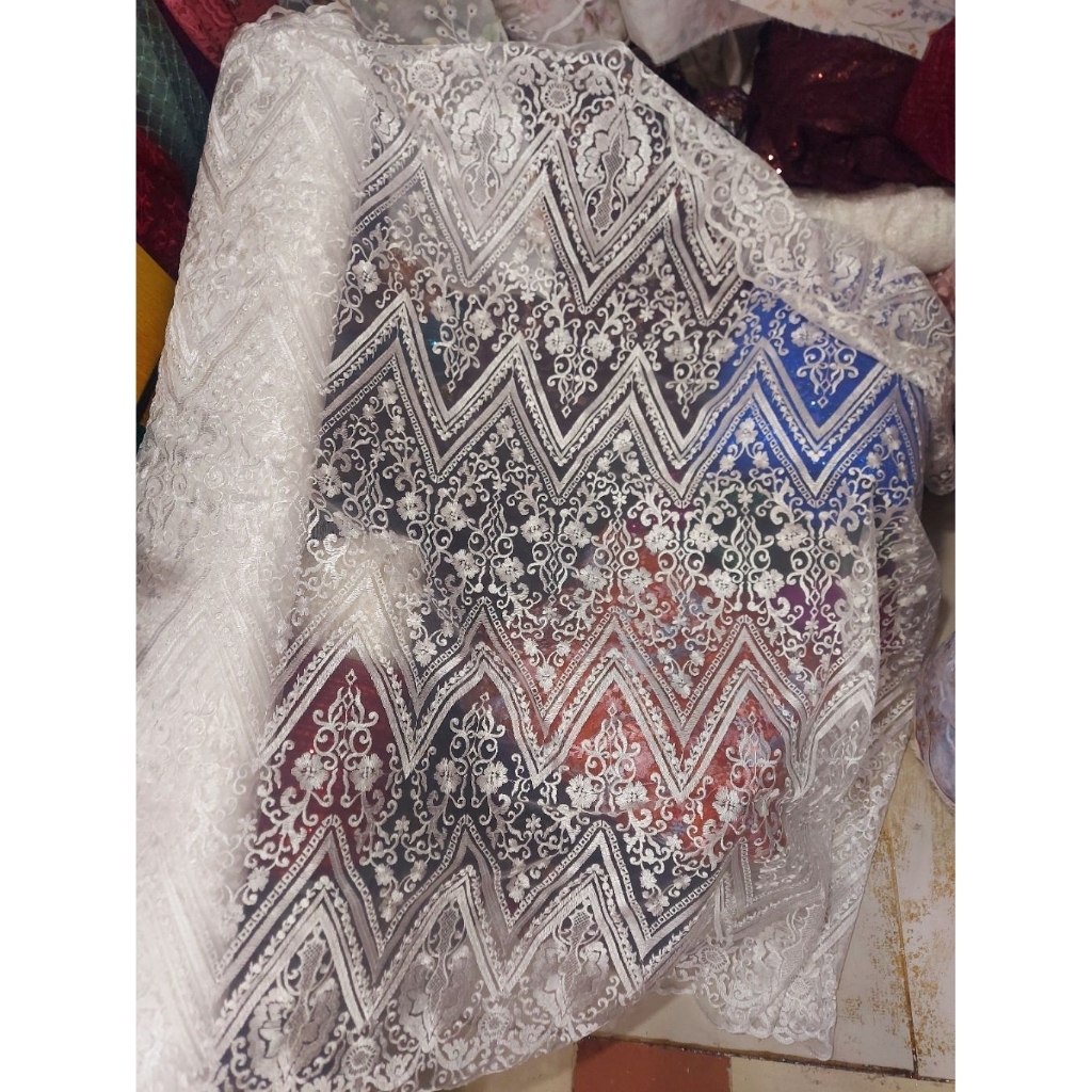 kain tile bordir Premium  - kain tile bordir original  - kain tile bordir bunga timbul ( BW ) xx