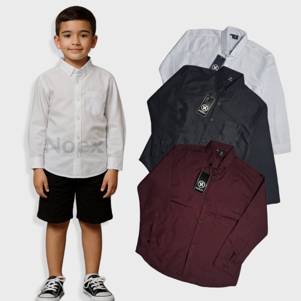 Kemeja polos anak laki-laki umur 1-10 tahun lengan panjang Hem anak polos Adem nyaman