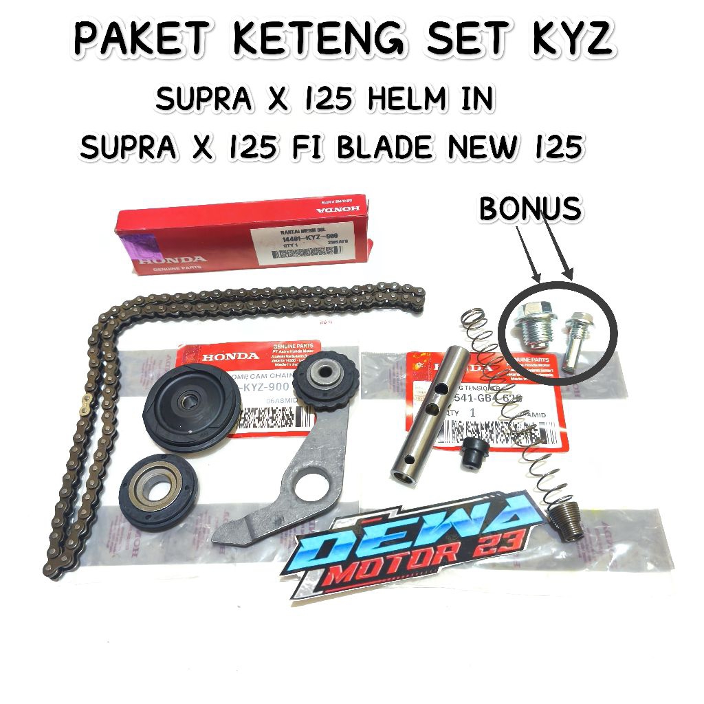 Rantai Keteng Set KYZ + Roll Keteng Plat + Suling Tensioner Honda Supra X 125 Helm in Blade New 125 