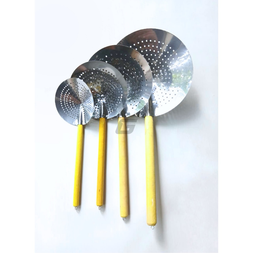 Serok Stainless / Peniris Gorengan / Serok Bawang / Serok Gagang Kayu