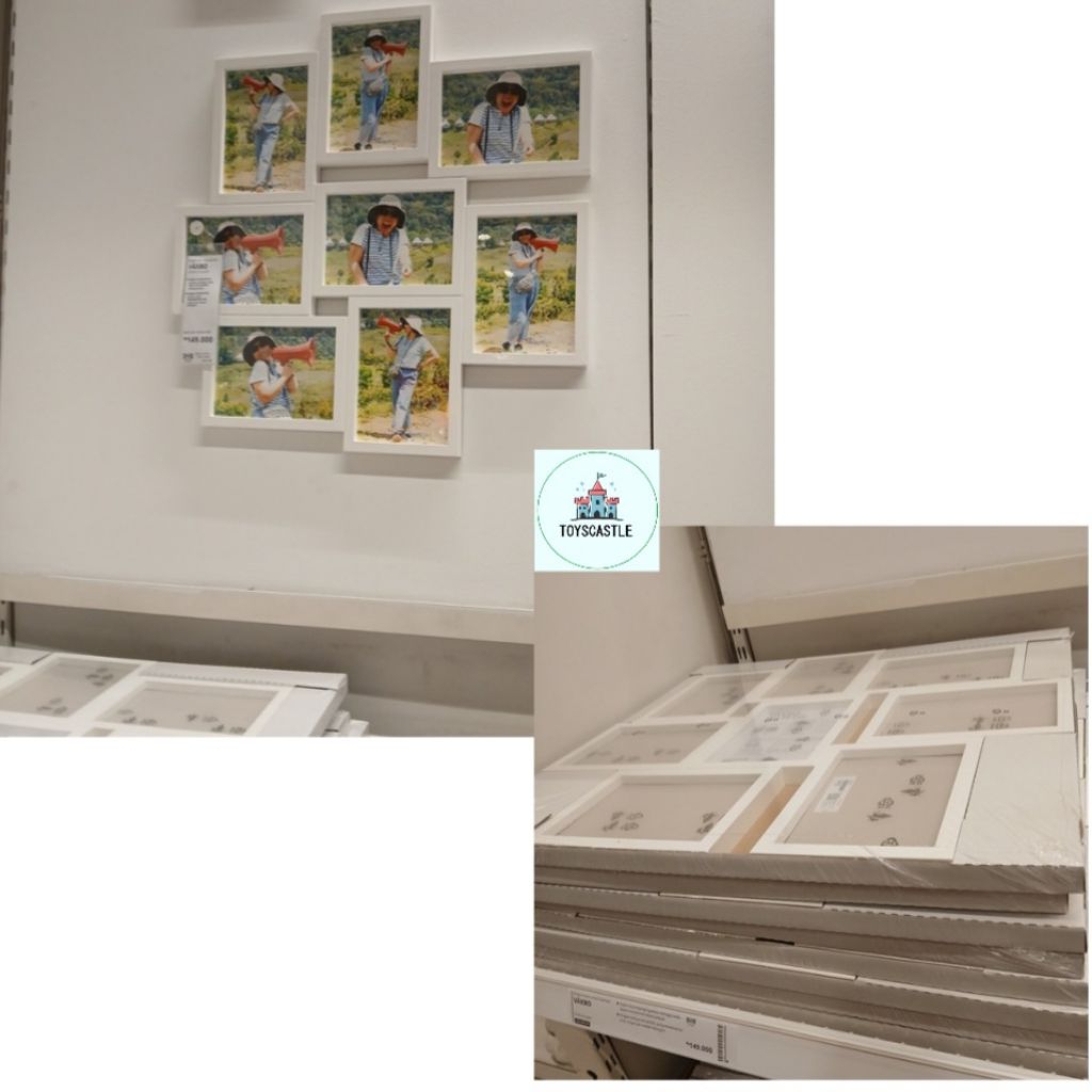 Bingkai kolase 8 foto 4R/5R putih plastik frame foto muat banyak 55x58cm